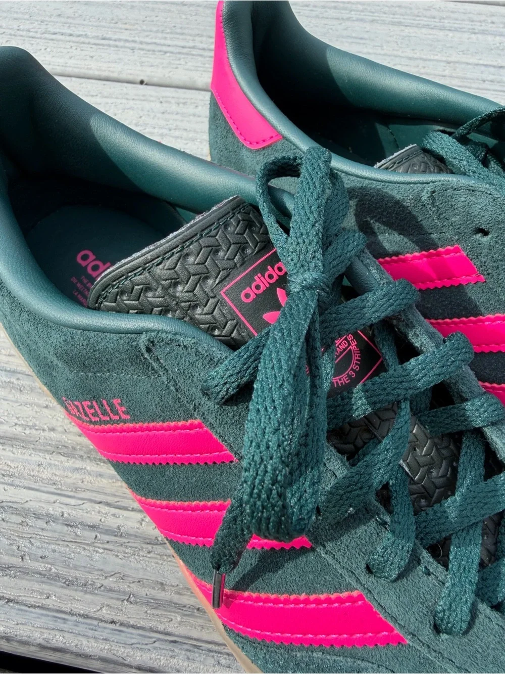 Adidas Gazelle Dark Green & Hot Pink Suede Sneakers - Picture 6 of 12